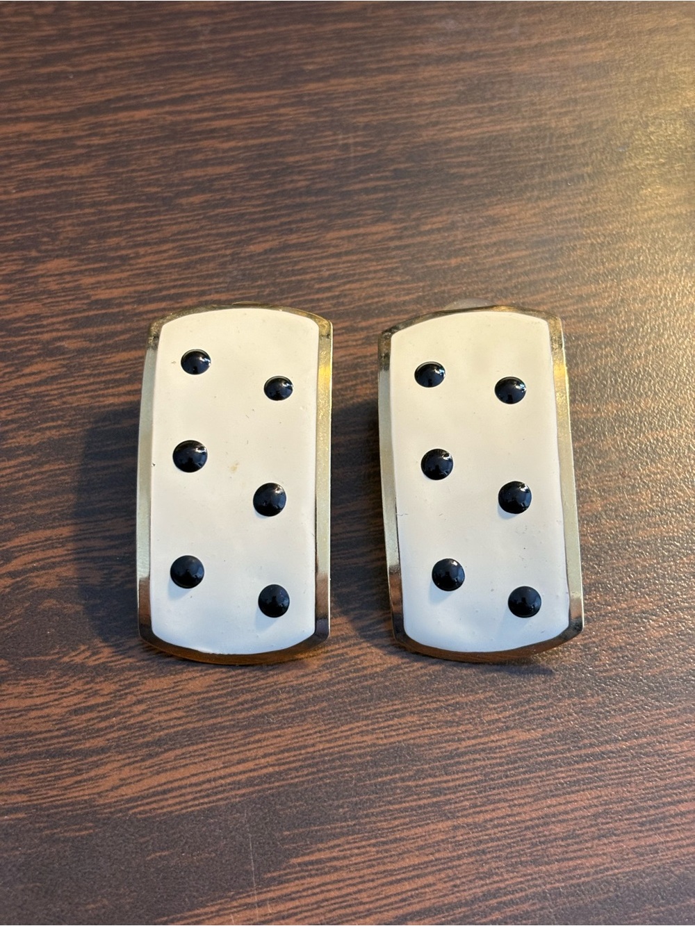 Fun vintage 1980s statement earrings playful black & white domino inspired